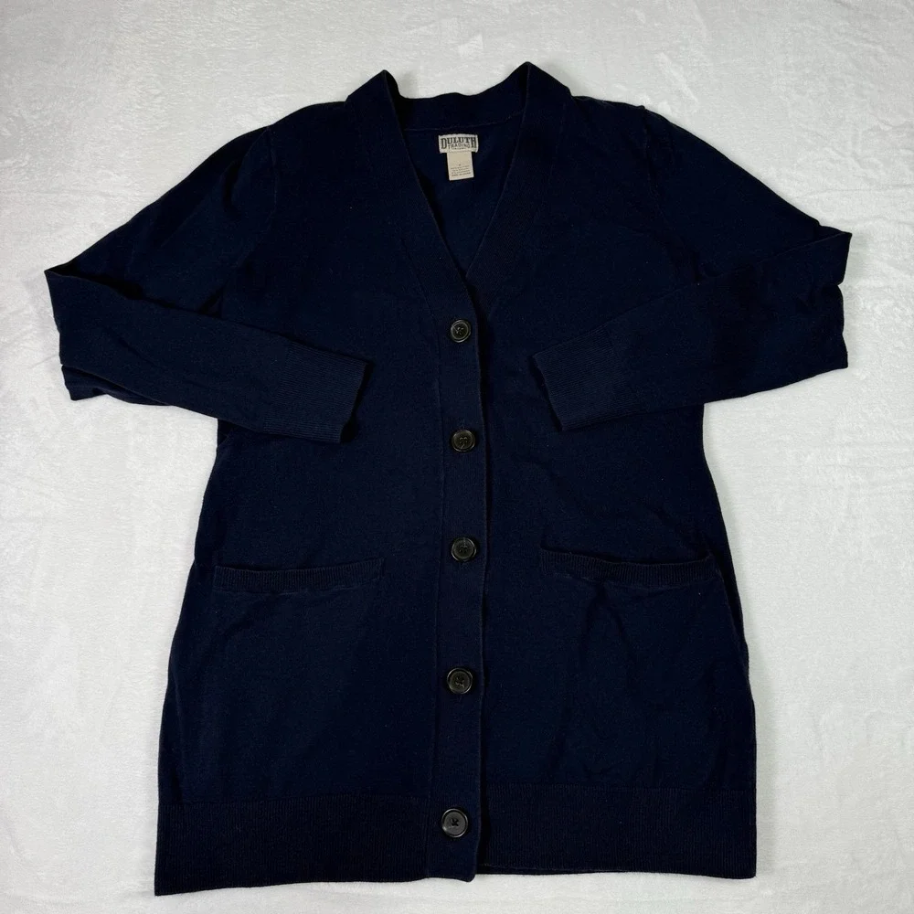Duluth Trading‎ Cardigan Sweater Womens Size Small Navy Big Buttons Pockets